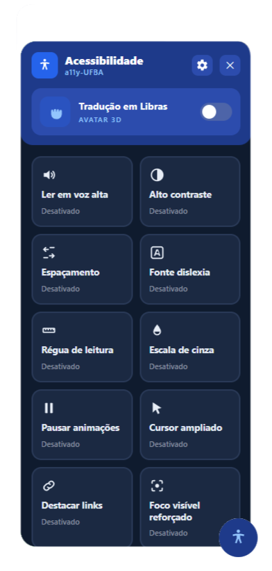 Screenshot: Modo escuro integrado do plugin a11y-UFBA