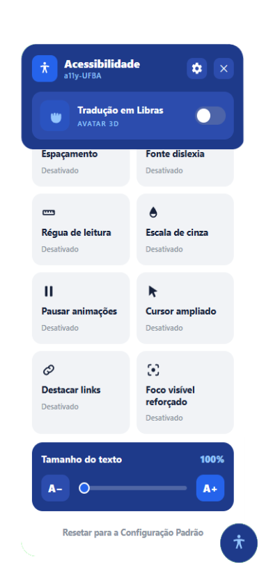 Screenshot: Controle do texto do plugin a11y-UFBA